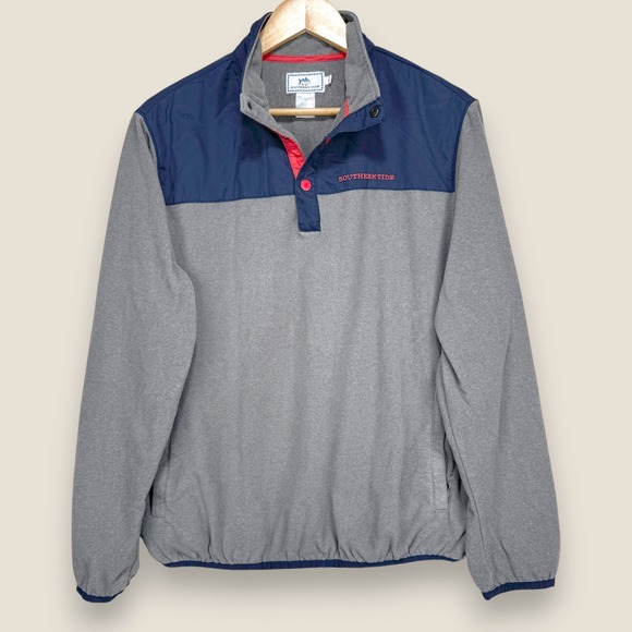 Southern Tide Quarter Snap Pullover Fleece Men Medium Navy Gray Sweater Casual - Picture 1 of 9